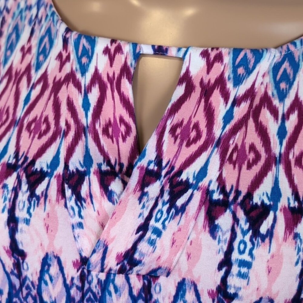 Chicos Ikat Print Dress Short Sleeve Keyhole Neck Casual Summer Jersey Stretch - Picture 3 of 13